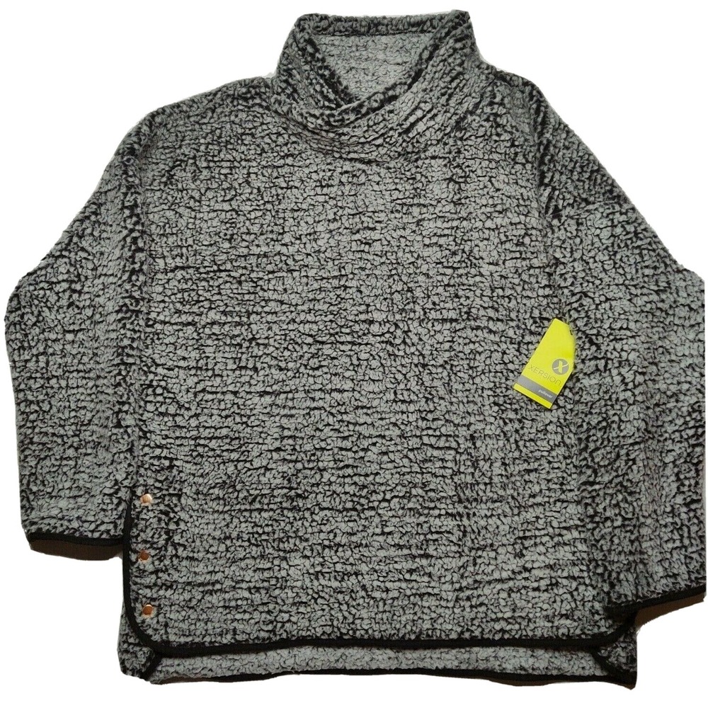 Xersion Women XL Black Gray Faux Fur Soft Touch Pullover NEW